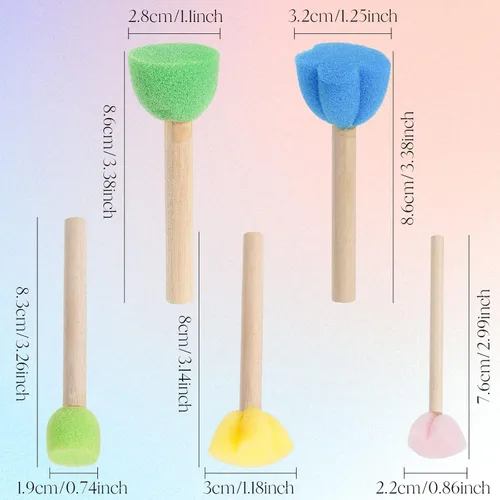 Miniatura 3 de 15 piezas de sellos de esponja para niños con mango de madera, mini lindas formas redondas y de flores para pintar, bricolaje, manualidades, álbumes