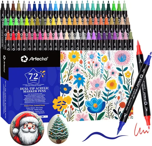 Miniatura 17 de Artecho Bolígrafos de pintura con purpurina, 12 colores acrílicos con purpurina con punta extra fina de 0.028 in para pintura de rocas, piedra