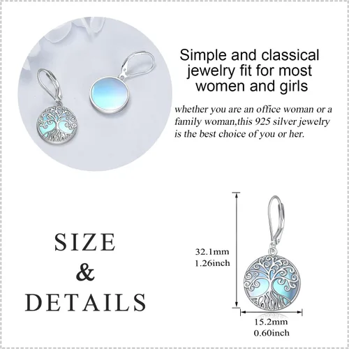Miniatura 124 de Aretes colgantes con forma de lágrima de filigrana de piedra lunar de plata de ley 925 con cierre de palanca para mujer, regalos de joyería