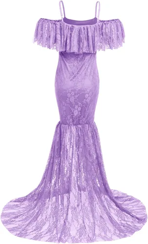 Miniatura 5 de Vestido de maternidad con volantes y hombros descubiertos para mujer, para fotografía, baby shower, vestido de sirena floral para sesión de fotos