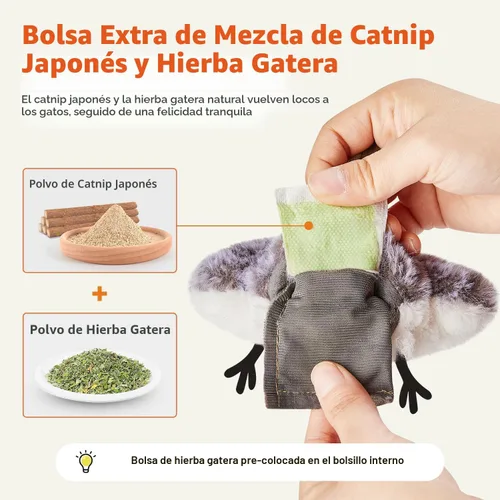 Miniatura 7 de Potaroma Juguetes para Gatos Ave Flapping (No Vuela), Canturreo Realista de Andarríos, Juguete Interactivo para Gatito Recargable Activado por