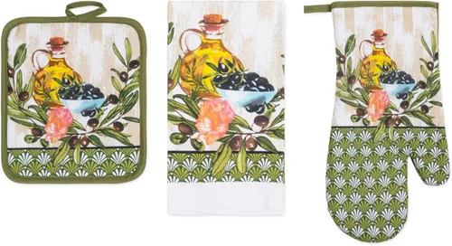 Miniatura 14 de Juego de ropa de cocina estampada Coffee Time de 3 piezas, 1 toalla de algodón, 1 agarradera, 1 guante de horno con lazo para colgar, material 100%