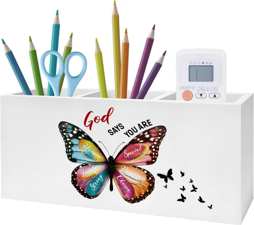Miniatura 24 de Soporte Inspirador Floral para Bolígrafos y Lápices con Versículos Bíblicos, Decoración Cristiana para Oficina en Casa, Organizador de Bolígrafos