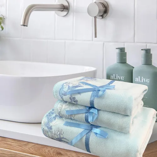 Miniatura 2 de Juego de Toallas de Baño USTIDE de Encaje Azul, Juego de Toallas de Mano de Terciopelo y Suave para Baño y Ducha