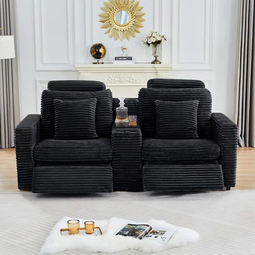 Miniatura 2 de ORRD Consola de almacenamiento multifuncional con soportes dobles para tazas, mesa, estación de carga USB para sofá modular seccional para sala