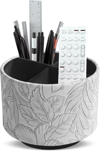 Miniatura 46 de Organizador Redondo de Cuero para Suministros de Arte, Soporte para Control Remoto, Rotación de 360 Grados, Soporte Multifuncional para Lápices
