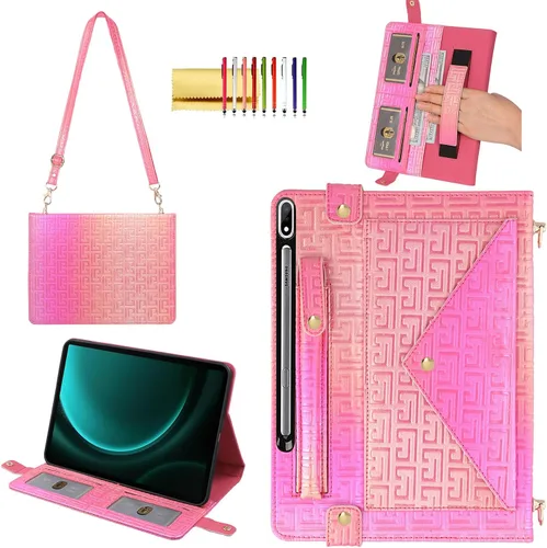 Miniatura 17 de Bolso Funda para Samsung Galaxy Tab S10 FE/S9 FE 10.9"/S9/S8/S7 11", Techcircle Folio con Soporte Cruzado, Billetera con Ranura para Lápiz S Pen