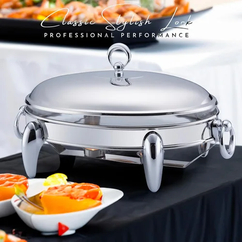 Miniatura 4 de Juego de bufé de 3 cuartos de galón Calentadores de alimentos para fiestas, bufé, plato de vidrio apto para horno con base y cubierta de acero