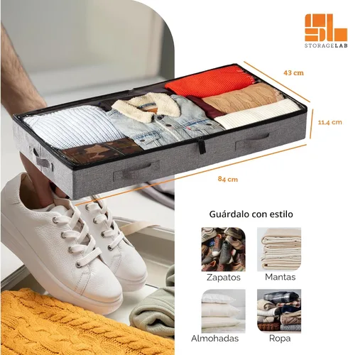 Miniatura 2 de storageLAB Contenedores de almacenamiento debajo de la cama, organizadores de bajo perfil debajo de la cama con asas resistentes, cremalleras dobles