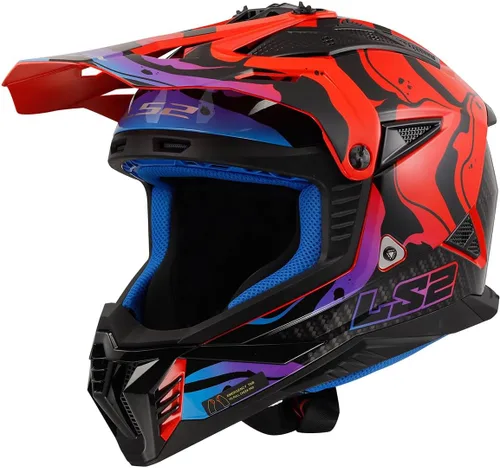 LS2 Helmets Gate II - Casco integral para motocicleta MX Brillo lavado rojo/azul/morado