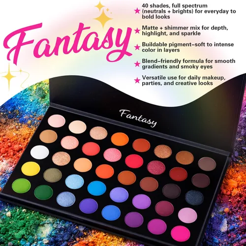 Miniatura 2 de CHARMCODE Paleta de maquillaje de sombra de ojos mate de alta pigmentación de 40 colores de espectro completo para artistas, brillo metálico