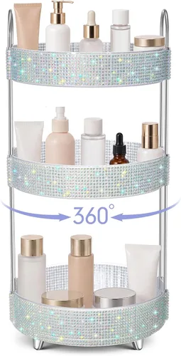 Miniatura 10 de Honeydak - Organizador de perfume giratorio de 360 grados, regalo para mujeres, organizador de cuidado de la piel con diamantes de imitación