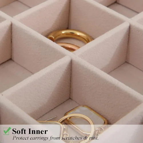 Miniatura 6 de misaya Joyero para pendientes para mujer, organizador de joyas con 50 ranuras, caja de soporte para aretes, anillos, collares, regalo para mujeres