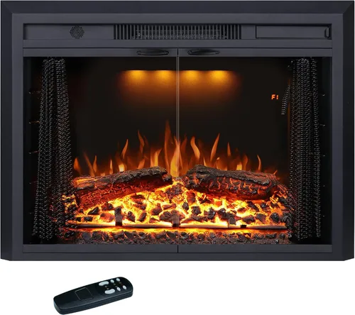 Miniatura 11 de Valuxhome Inserto de chimenea eléctrica de 35.63” de ancho y 27.5" de alto con ajustes de temperatura baja/alta, pantalla de malla móvil y puerta