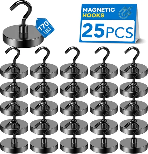 Miniatura 34 de LOVIMAG - Ganchos magnéticos, imanes de 30 libras con ganchos para crucero, ganchos magnéticos negros para colgar, refrigerador, aula, nevera