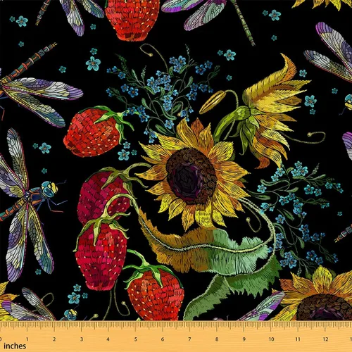 Miniatura 18 de The Yard - Tela floral vintage de copos de nieve de ciervo, oso de ciervo, para niños, adolescentes, estilo granja, animales salvajes, plantas Azul