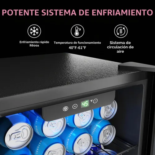 Miniatura 3 de Icyglee Refrigerador de bebidas para 48 latas, Mini refrigerador con puerta de vidrio con estantes ajustables, Refrigerador de bebidas independiente