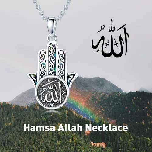 Miniatura 14 de PROESS Collar de plata de ley Hamsa Fátima collar de elefante, colgante de ojo azul, joyería para hombres, mujeres, niñas y niños