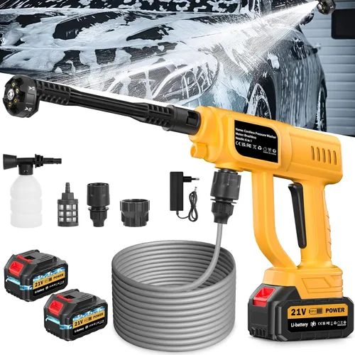 Miniatura 8 de Lavadora a presión inalámbrica, 1700PSI Lavadora eléctrica inalámbrica portátil con boquilla 6 en 1, lavadora a presión de mano de 21 V con 2