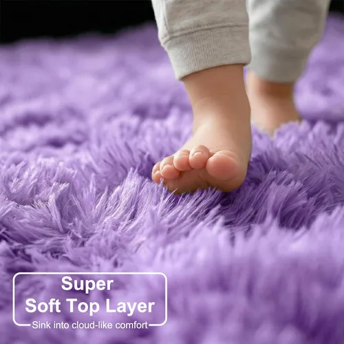 Miniatura 4 de Alfombras moradas para dormitorio de niñas, alfombra de 5 x 8 pies, alfombra peluda esponjosa para sala de estar, alfombras peludas gruesas
