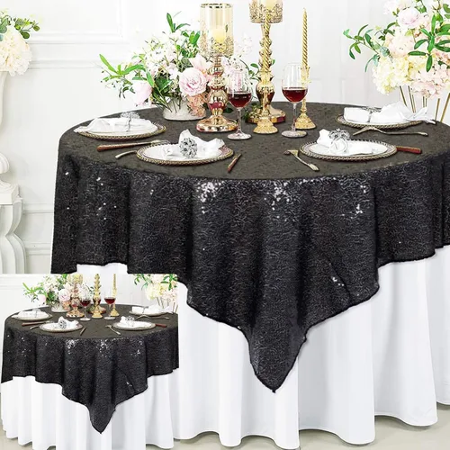 Miniatura 45 de ShinyBeauty Mantel Cuadrado Pequeño de 36 x 36 Pulgadas Mantel de Lentejuelas Azul Bebé Cubierta de Mesa con Purpurina Superposición Cuadrada