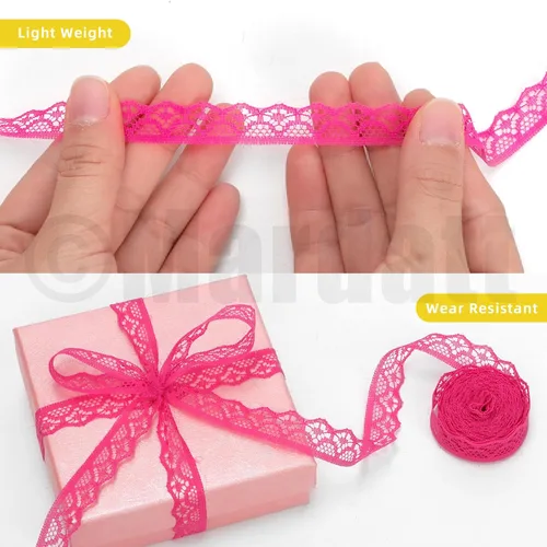Miniatura 6 de 20 rollos de cinta de encaje de 200 yardas, 0.591 in/0.59 pulgadas de ancho, cintas de encaje de tela con patrón floral, cintas de tela multicolor