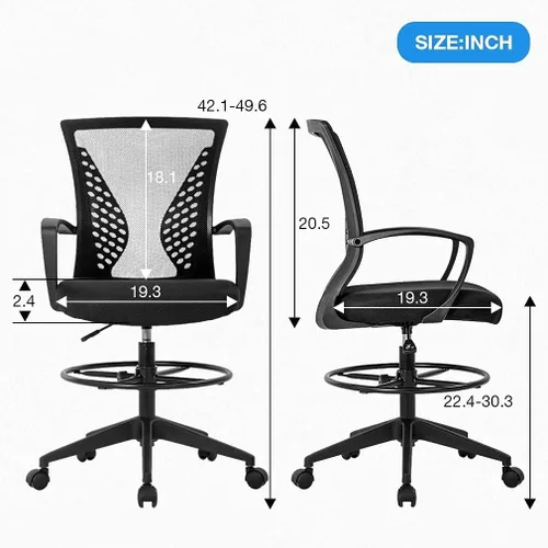 Miniatura 3 de Silla de dibujo alta de oficina, silla de escritorio de pie, silla de oficina de recepción de altura ajustable con soporte lumbar y anillo