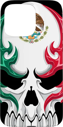 Miniatura 30 de iPhone 13 Pro Max Bandera de México - Estilo tribal de calavera mexicana - Funda hecha en México