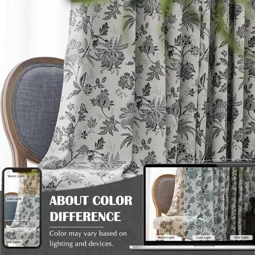 Miniatura 5 de jinchan Cortinas Opacas Florales para Dormitorio, 63 Pulgadas de Largo Cortinas Opacas con Estampado de Flores, Estilo Campo Francés con Pestañas