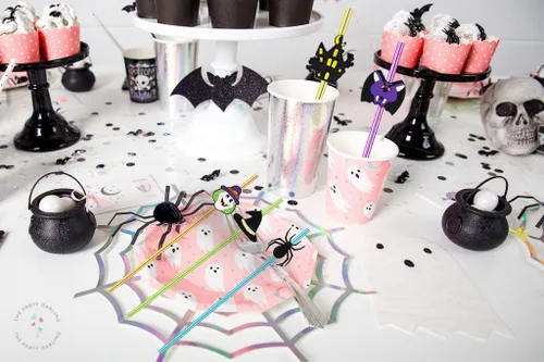 Miniatura 3 de 24 popotes rectos reutilizables para fiesta de Halloween, castillo, murciélago, calabaza, fantasma, gato, bruja, araña, pajitas rectas 6color