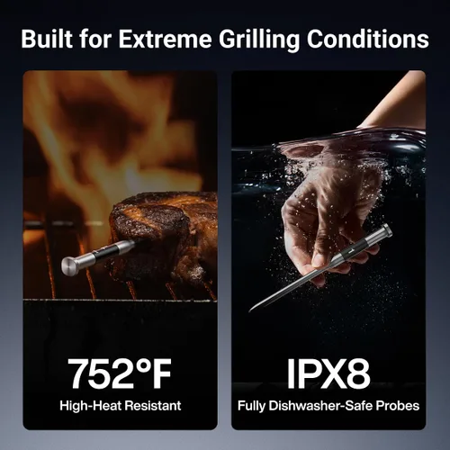 Miniatura 6 de ThermoMaven 3000 pies Termómetro inteligente inalámbrico para carne, rango largo Sub-1G, precisión certificada NIST de 6 sensores, 2 sondas Rojo