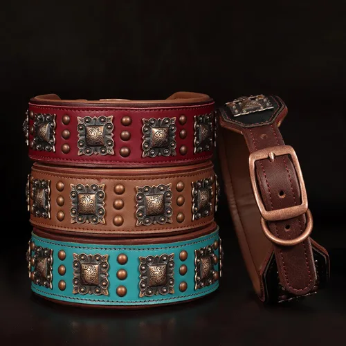 Miniatura 4 de PET ARTIST Collar de Perro de Cuero Acolchado Mejorado, Collares de Perro de Cuero Genuino de 2 Pulgadas de Ancho con Remache Tachonado Resistente