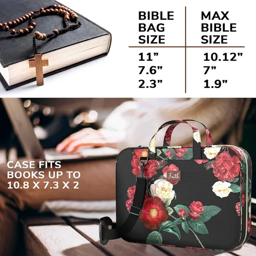 Miniatura 4 de DEHITE Bible Cover Case for Women – Floral Black Bible Bag Carrying Case – Messenger Bag