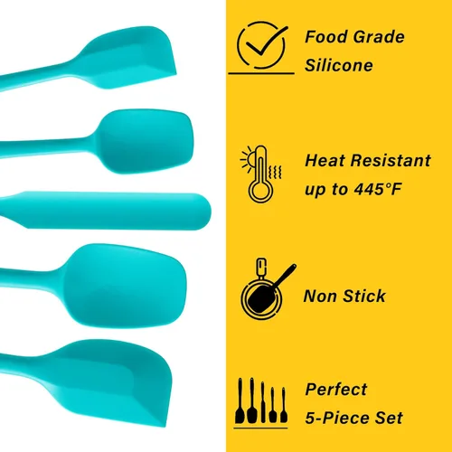 Miniatura 3 de Juego de espátulas de silicona, 5 espátulas de goma de grado alimenticio para hornear, cocinar y mezclar, resistentes al calor, antiadherentes