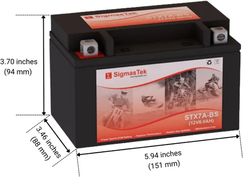 Miniatura 2 de SigmasTek STX7A-BS - Batería sellada de plomo ácido, sin mantenimiento, para ATV, quad, motocicleta, scooter, ciclomotor