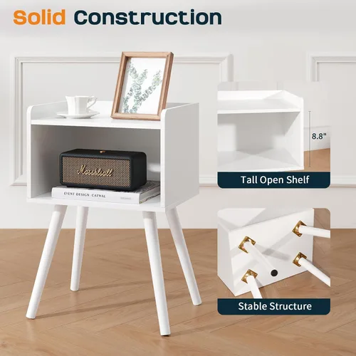 Miniatura 5 de Yoobure Mesita de noche moderna de mediados de siglo para espacios pequeños - Mesa auxiliar pequeña con estante de almacenamiento, Mesa auxiliar