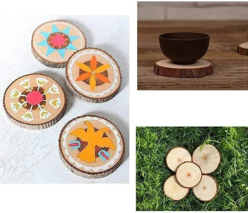 Miniatura 5 de 20 tablas de madera natural sin terminar de 3.5 a 4 pulgadas; piezas de madera artesanal en círculos; adornos de Navidad rústicos, decoración