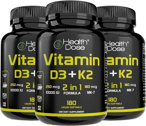 Miniatura 11 de Health Dose Suplemento de vitamina D3 10,000 UI + K2 (MK7), fórmula 2 en 1, apoyo inmunológico, un estado de ánimo saludable, corazón