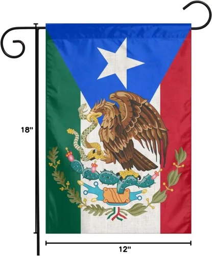 Miniatura 6 de Bandera mexicana de mitad de México, mitad de Puerto Rico, lino mexicano puertorriqueño, tela de arpillera, tela de lino, bandera de jardín, Blanco7