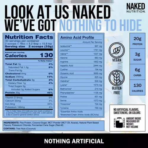 Miniatura 5 de NAKED Shake - Polvo de Proteína de Vainilla - Batido de Proteína a Base de Plantas con Aceite MCT, Sin Gluten, Sin Soja, Sin OGM ni Edulcorantes