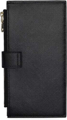 Miniatura 5 de GOIACII - Carteras delgadas para mujer con bloqueo RFID, tarjetero con 2 bolsillos con cremallera, monedero fino para mujer, negro (A01 Black)