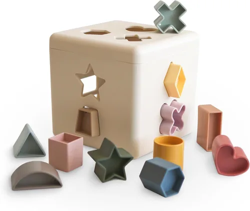 mushie Caja de clasificación de formas (original) | Juguete educativo de aprendizaje para niños pequeños con 12 formas | Fabricado en Dinamarca (más