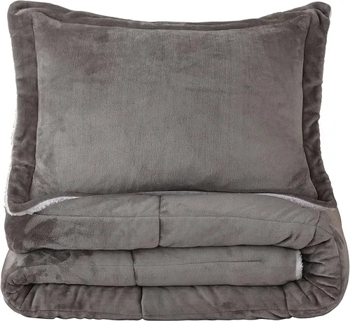 Miniatura 6 de Seward Park Juego de edredón Sherpa gris tamaño Twin XL, ropa de cama suave y cálida para todas las estaciones, manta de otoño de forro polar