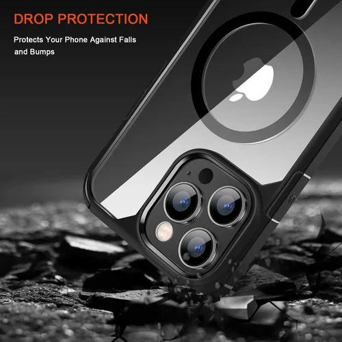 Miniatura 3 de TENDLIN Funda magnética compatible con iPhone 14 Pro Max [compatible con MagSafe] funda protectora transparente de parte trasera dura suave (negro)