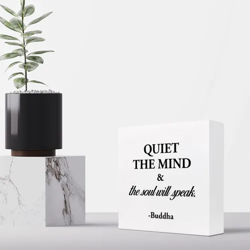 Miniatura 4 de Cartel de "Quiet The Mind and The Soul Will Speak", caja de madera inspiradora, placa decorativa de escritorio para el hogar, sala de yoga