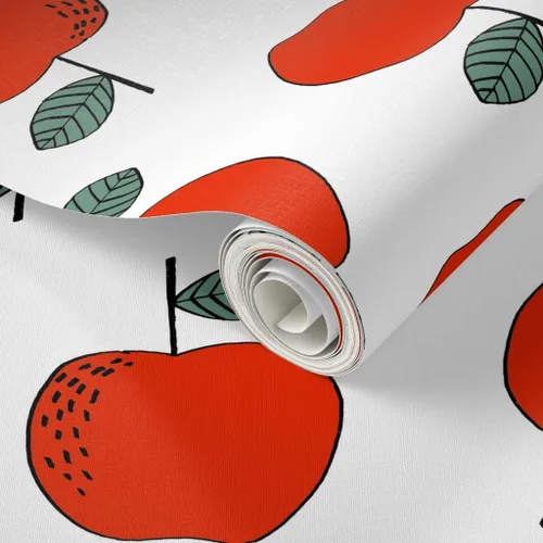 Miniatura 2 de Despegar y pegar papel tapiz muestra – Manzanas rojas niños dulces frutas frutas linda comida blanco verano otoño profesor papel pintado