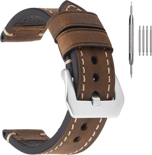 Miniatura 14 de EACHE Bandas de cuero para reloj de hombre, cuero vintage de caballo loco & cuero curtido vegetal & cuero encerado con aceite grueso, bandas