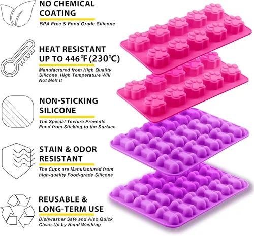 Miniatura 5 de Anaeat Moldes de Silicona Reutilizables con Forma de Pata de Cachorro y Hueso, Bandeja de Cubitos de Hielo Flexible y Antiadherente, Molde para Pata