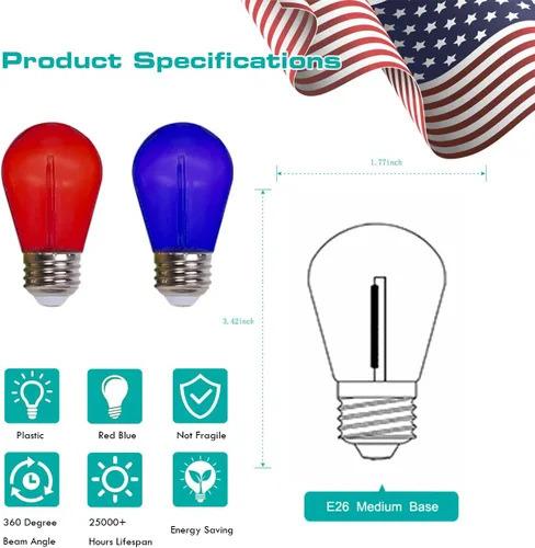 Miniatura 2 de Visther Bombillas de Repuesto Paquete de 24 Bombillas LED S14 de Colores para Luces de Cadena de Repuesto, Base E26 1W Plástico Irrompible
