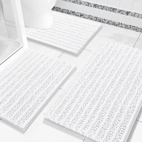 Miniatura 21 de Arotive Juego de 3 alfombras de baño de chenilla, extra suaves, absorbentes, peludas y de contorno en forma de U, antideslizantes, lavables a